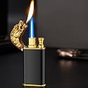 Wild World Lifestyle Tiger Head Gold Brushed Black Dual Flame Solid Cigar, Cigarette & Candle refillable Pocket Gas Lighter | Metal Body | Windproof & Jet Flame (Business Black)