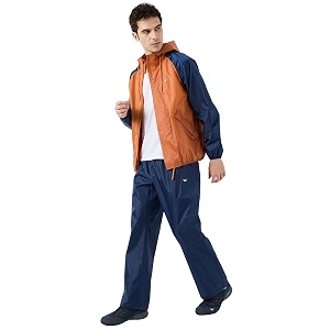 wildcraft polyester men classic 2 tone standard length raincoat cheater suit 431389 xxl orangenavy