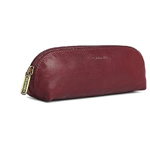 wildhorn leather leather stationery stylish simple pencil bag durable compact zipper pencil utility case pouch maroon brown