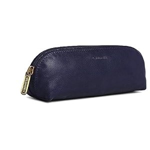 wildhorn leather leather stationery stylish simple pencil bag durable compact zipper pencil utility case pouch navy blue
