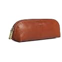 WildHorn Leather Leather Stationery Stylish Simple Pencil Bag Durable Compact Zipper Pencil Utility Case Pouch (Tan), Brown