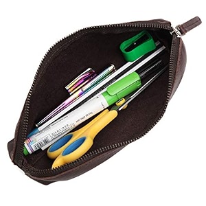 wildhorn leather stationery stylish simple pencil bag durable compact zipper pencil utility case pouch brown