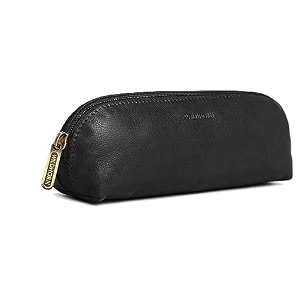 wildhorn leather stationery stylish simple pencil bag durable compact zipper pencil utility case pouch black