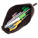 WildHorn Leather Stationery Stylish Simple Pencil Bag Durable Compact Zipper Pencil Utility Case Pouch (Brown)
