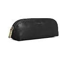 WildHorn Leather Stationery Stylish Simple Pencil Bag Durable Compact Zipper Pencil Utility Case Pouch (Black)