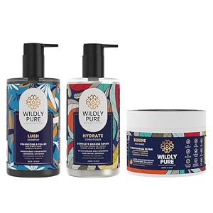 wildly pure natural volume boost hair care kit with shampoo conditioner amp hair mask 10x strength amp shinerich in 12 oils plant keratin 40 aleo verafor thin wavy amp dull hair sulphate amp paraben free pack of 3 lush kit