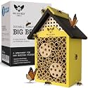 WildYard Bee House for Garden - Yellow with Nesting Tubes, Easy Mount