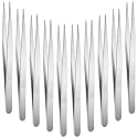 WILLBOND 10 Pcs Stainless Steel Tweezers Long Lab Forceps Flat Round Tip