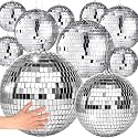 WILLBOND 17 Pcs Silver Disco Ball Set, Multi Size, 12, 8, 6, 4, 3.2 Inch