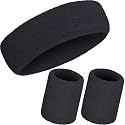 WILLBOND 3 Pcs Sweatbands Headband Wristbands for Men Women,Black