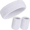 WILLBOND 3 Pcs Sweatbands Headband Wristbands for Men Women, White