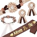 WILLBOND 5 Pcs Baby Shower Mom to Be Sash and Dad to Be Pin, Brown