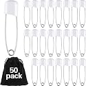 WILLBOND 50 Pcs Large Safety Pins for Clothes,with Bag, White