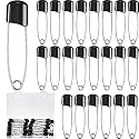 WILLBOND 50 Pcs Large Safety Pins for Clothes,with Bag, Black