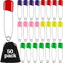 WILLBOND 50 Pcs Large Safety Pins for Clothes,with Bag, Colorful