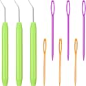 WILLBOND 9 Pieces Knitting Loom Hook Crochet Needle Hook with Convenient Handles and Large Eye Plastic Sewing Needles for Knitting Crafts(Green)