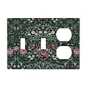 William Boho Floral Moris Flower Leaf 3 Gang Combination 2 Toggle 1 Duplex Receptacle Outlet Covers Light Switch Cover Combo Wallplate Decorative Faceplate