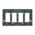 William Boho Floral Moris Flower Leaf 4 Gang Quad Rocker/GFCI/Decorator Light Switch Cover Plate Decorative Electric Quadruple Faceplate Switchplate Screwless