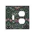 William Boho Floral Moris Flower Leaf 2 Gang 1 Toggle/Duplex Combo Outlet Light Switch Cover Wall Plate Combination Receptacle Faceplate Decorative Switchplate
