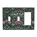 William Boho Floral Moris Flower Leaf 3 Gang 2 Toggle 1 Decorator/GFCI Combination Light Switch Cover Decorative Triple Combo Switch Face Wall Plate Room Decor