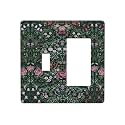 William Boho Floral Moris Flower Leaf 2 Gang Single Toggle/Rocker Combination Light Switch Cover Decorative Combo Switch Wall Plate Cover Electrical Faceplate Room Decor