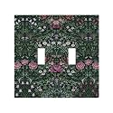 William Boho Floral Moris Flower Leaf Decorative 2 Gang Double Toggle Outlet Light Switch Cover, Two Gang Toggle Wall Plate Electrical Faceplate Dual Device Switchplate