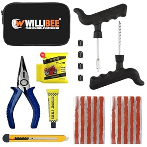 willibee 11-in-1 pack of 10 strips tubeless tyre puncture repair kit for car amp bike  heavy-duty puncher kit includes storage bag