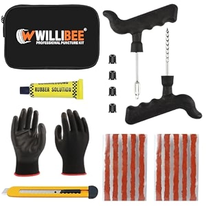 willibee 7 in 1 tubeless tyre puncture repair kit for bike car scooter amp suv - universal emergency tyre fix tool set flat tire puncher repair kit with storage bag