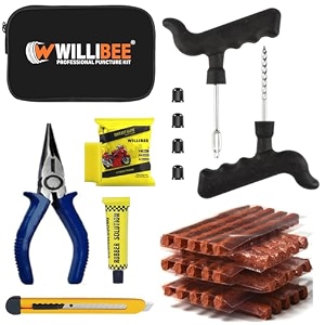 willibee 11-in-1 pack of 30 strips tubeless tyre puncture repair kit for car amp bike  heavy-duty puncher kit includes storage bag