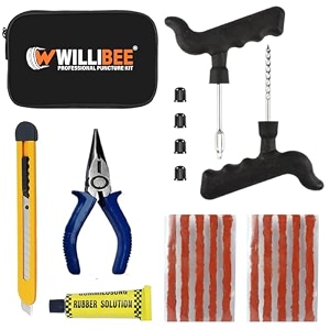 willibee 8 in 1 tubeless tyre puncture repair kit for car bike scooter amp suv with storage bag  flat tire puncher repair kit universal emergency tyre fix tool set