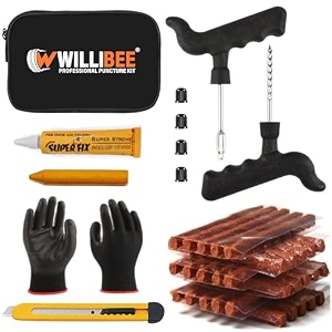 willibee 9-in-1 pack of 30 strips tubeless tyre puncture repair kit for car bike scooter amp suv - universal emergency tyre fix tool set flat tire puncher repair kit with storage bag