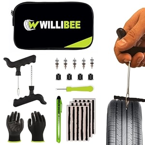 willibee 9-in-1 pack of 15 strips tubeless tyre puncture repair kit for car amp bike  heavy-duty puncher kit includes storage bag