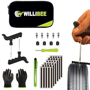 willibee 9-in-1 pack of 30 strips tubeless tyre puncture repair kit for car amp bike  heavy-duty puncher kit includes storage bag
