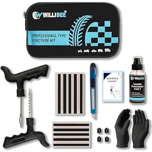 willibee 7 in 1 tubeless tyre puncture repair kit for bike car scooter amp suv - universal emergency tyre fix tool set flat tire puncher repair kit with storage bag