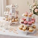 Willinglong 2 Pcs 3 Tier Heart Cupcake Stand White Cardboard Cupcake Stand
