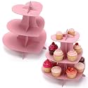 Willinglong 2 Pcs 3 Tier Pink Cupcakes Stand Heart Cardboard Cupcake Stand