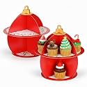 Willinglong 2 Pcs Christmas Red Cupcake Stand 2 Tier