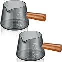 Willinglong 2 Pcs Espresso Cups, Espresso Shot Glasses with V-shaped Spouts and Handle, Small Cute Glass Measuring Cup, Milk Frothing Pitcher for Coffee Bar Accessories(4 OZ,Simple Style,Black)