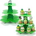 Willinglong 2 Pcs St Patrick's Day Cupcake Stand 3 Tier Green 4 Leaf Clover Cupcake Holder Lucky Shamrock Cardboard Irish Clover Dessert Tower Display Tray for Birthday Irish Party Decor Supplies