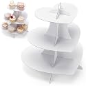 Willinglong 3 Tier Cardboard Cupcake Stand White Heart Cupcake Stands