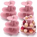 Willinglong 4 Pcs 3 Tier Pink Cupcake Stand Heart Cardboard Cupcake Stand