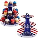 Willinglong Patriotic Cupcake Stand, Red White Blue Cardboard Dessert Tower