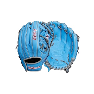 wilson a500 1134 infield youth baseball glove - left hand throw bluegreyred
