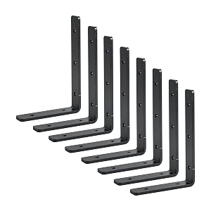 wily l shape heavy duty angle brackets 8 nos for wall shelf with matching screws amp black powder coated surfaces 16 x 11 x 25 cm5 mm thick mild steel