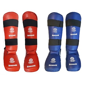 be win kai approved goodwin molded karate shin guard red and blue medium