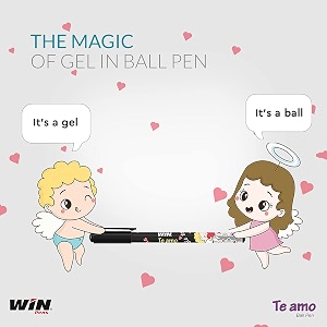 win te amo ball pens  100 pens 50 blue ink amp 50 black ink  the magic of gel in a ball pen  07 mm tip  stylish printed body with angel amp heart  perfect writing partner for kids