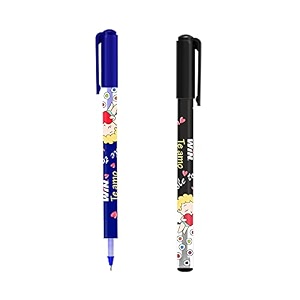 win te amo ball pens  40 pens 30 blue ink amp 10 black ink  07 mm tip  stylish printed body with angel amp heart  smudge free writing  ideal for students exams use  professional amp stationary set