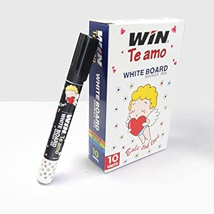 win te amo white board marker  pack of 10 black ink markers  highlighter pen  bullet tip for bold writing  erasable ink amp refillable marker pen  school amp office use  stationery items