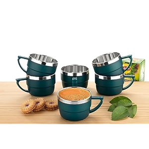 wincy tea amp coffee cup set unbreakable with insulated steel set of 6 bottle green 200 ml