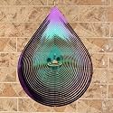 Wind Spinner Garden Indoor Outdoor Decor 3D Stainless Steel Metal Hanging Decorations, Water Droplets Shape Wind Sculptures &amp; Spinners 12inch(Green&amp;Purple),Gifts for Women Mom Dad Friend